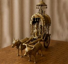 Handcrafted Brass Dhokra Bullock Cart with Tribal Couple